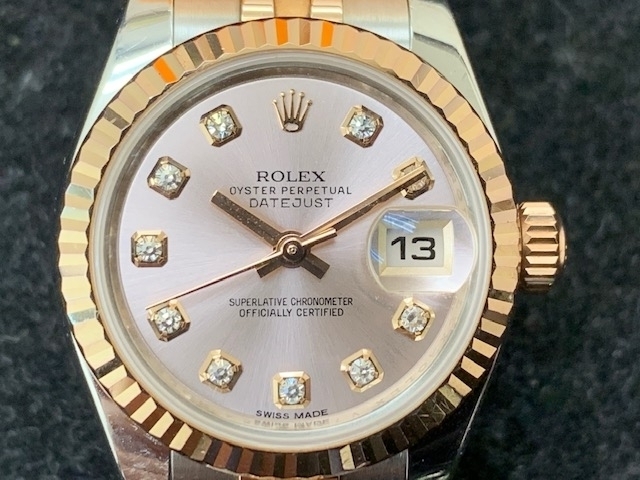ワンポイントダイヤのロレックス　高額査定「ロレックス ROLEX デイトジャスト　179171G レディス腕時計　お買取りさせて頂きました。 　　貴金属、バッグ、時計、切手、ビール券　お売り下さい」