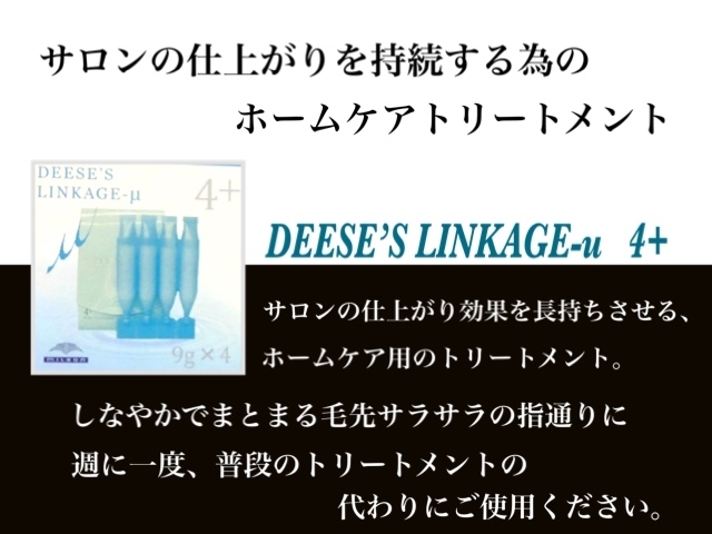 スタイリング剤：￥500にて販売中「【商品】DEESE'S LINKAGE-μ ＋４｜ヘアーメイク　カラーズ」