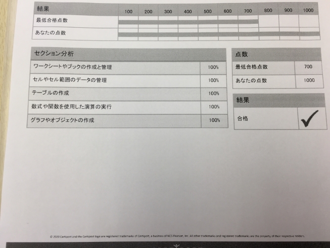 すごい！脅威の1000点満点中1000点！！「[祝祝祝]MOSExcel満点合格~♪＃48【JR稲毛駅徒歩5分のパソコン教室/初心者・主婦・キッズ・シニア】」