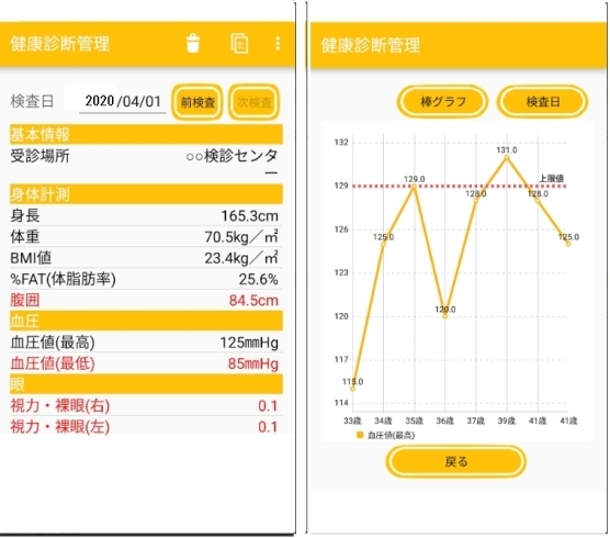 健康診断管理スマホ画面「春日井のママさん　　家族の検診結果はスマホ管理で。」