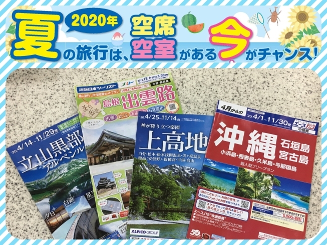 夏の旅行のパンフレット「夏休み・お盆の旅行、早期申込受付中♪」