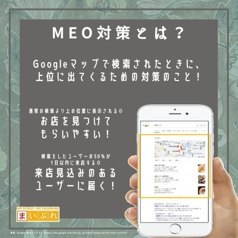 ※参考：Google  Webサイトより「Googleマップで1位に！　成功のワケとは…？　【船橋市でMEO対策★掲載店の紹介】」