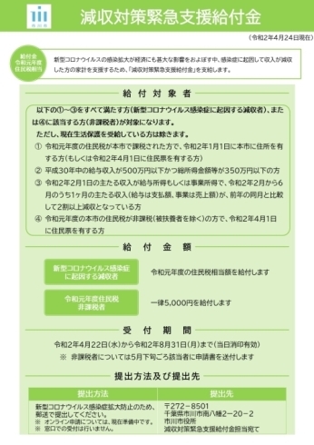 緊急 金 支援 市川 市 給付 対策 減収