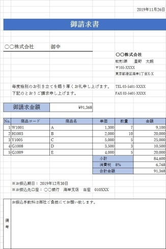 請求書は単価や合計金額も自動計算にできます。「資料作成も承ります～♪＃45【JR稲毛駅徒歩5分のパソコン教室/初心者・主婦・キッズ・シニア】」