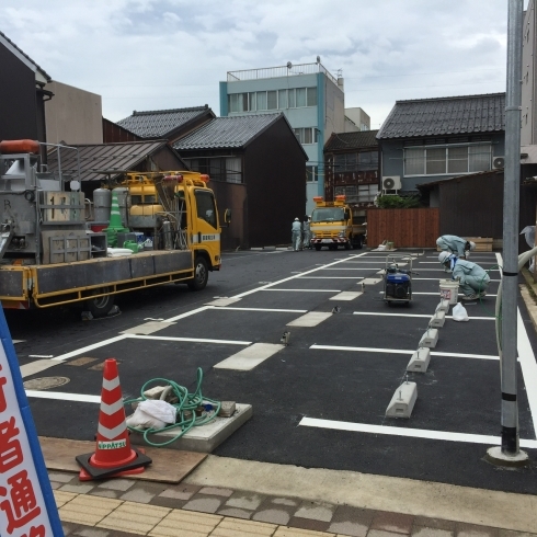 駐車場工事「AXIA工事事例。松江市東本町　駐車場工事事例。」