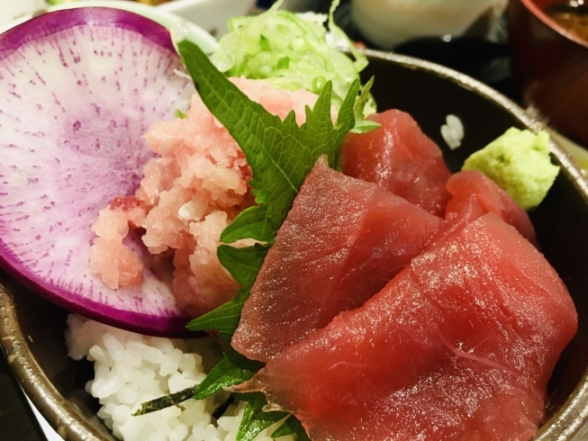 本日の日替わり、肉厚な新鮮マグロとネギトロの丼♪「日進で和食と云えば、食彩あさ乃の日替わりランチ！　」