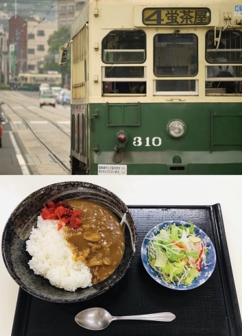 「8月22日土曜日『チンチン電車の日』です。本日のおすすめmenu✨瓢のカレーライス……700円(サラダ、南蛮エビの味噌汁)付きます。漁協の食堂でランチはいかがでしょうか？」