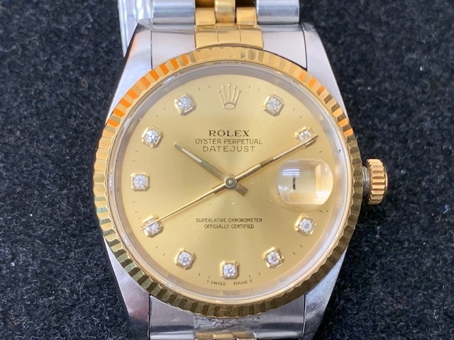 動かないロレックス、壊れていても買取OKです！「ロレックス　ROLEX　腕時計　デイトジャスト　16233G　高額査定となりました。　　ブランド品、貴金属、切手、ビール券など「お売り下さい」　　中が見える安心の当店「買取りと査定」は「チケット大黒屋」金町北口店」