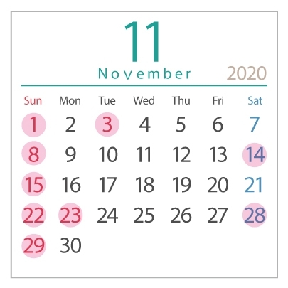 「11月の休日カレンダー　《カレンダー印刷も精文堂印刷にお任せください》」
