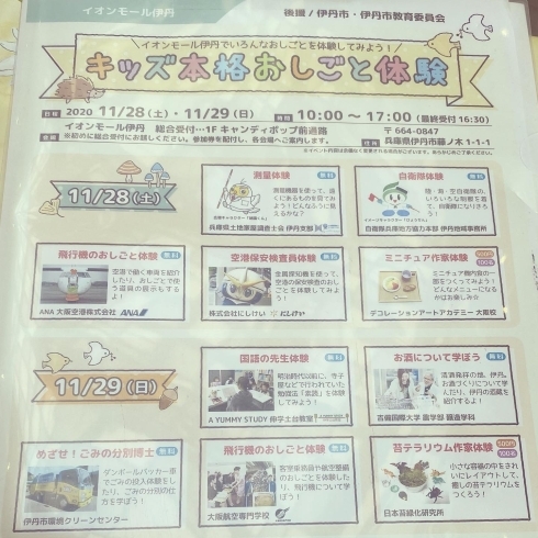 会場で初めて目にした、小学校に配布されたチラシ「＊感謝＊ お仕事体験イベント@イオンモール伊丹　【伊丹の幼児・小学生・中学生指導塾　本物の国語・英語を学ぶ】」