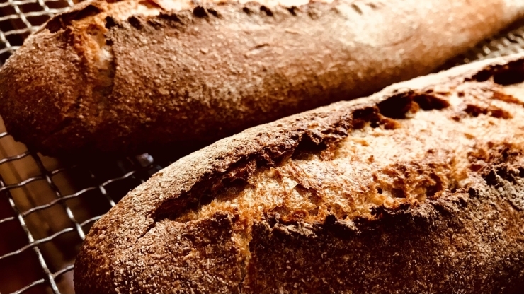 「パン・ド・カンパーニュ」「有機キタノカオリ全粒粉で焼き上げたパン「パン・ド・カンパーニュ」」