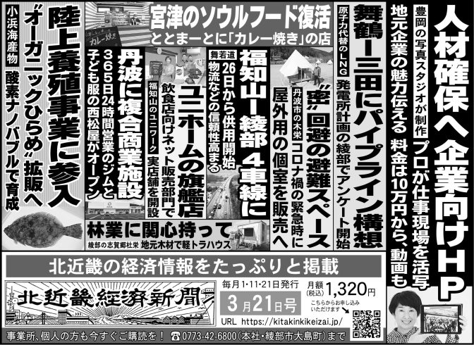 「北近畿経済新聞３月21日付を発行」