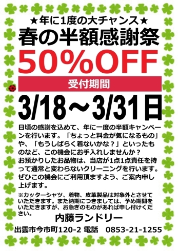 半額告知「【最終日】年に一度の半額キャンペーン★」