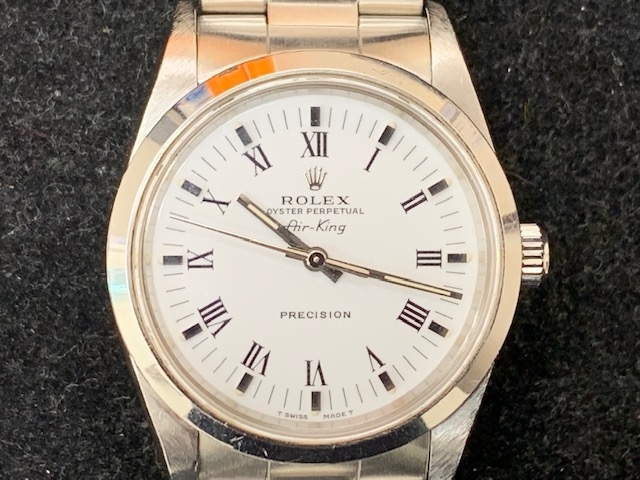 バックル留まりが甘いロレックス高額査定となりました「ロレックス　ROLEX　腕時計　14000　エアキング　高価買取りさせて頂きました。　腕時計「お売り下さい」　　中が見える安心の当店「買取りと査定」は「チケット大黒屋」金町北口店」