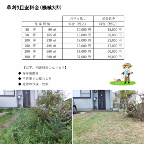 草刈り目安料金。「今年は早めに手を打って、除草ストレスフリーになりましょう！」