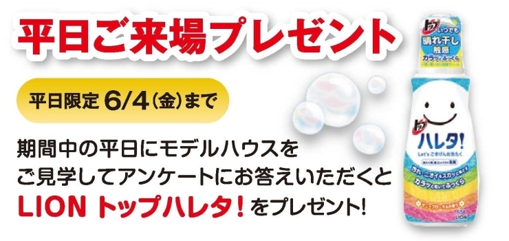 平日限定プレゼント「平日限定「LION トップハレタ」プレゼント！【茂原ショッピングプラザアスモの隣りにある外房エリア唯一の総合住宅展示場】」