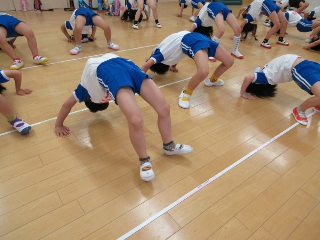 ブリッジに挑戦!「サッカー教室、体操野球教室がスタートしてます!」