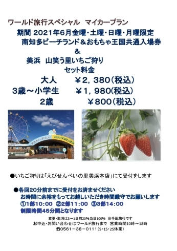 南知多ビーチランド入場＆いちご狩り「南知多ビーチランド入場＆いちご狩り」