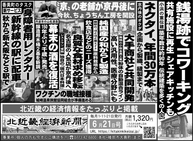 「北近畿経済新聞6月21日付を発行」