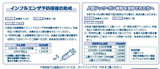 「人間ドック・がん検診・インフルエンザ予防接種費用を助成します！」