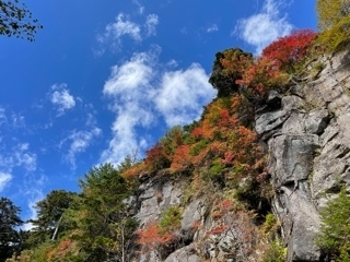 10月6日八海山付近「10月7日 曇り 10時の気温22℃ 紅葉の様子をお伝えします。【木曽 遊び E-MTB・MTBレンタル 林鉄バイク 王滝村】」