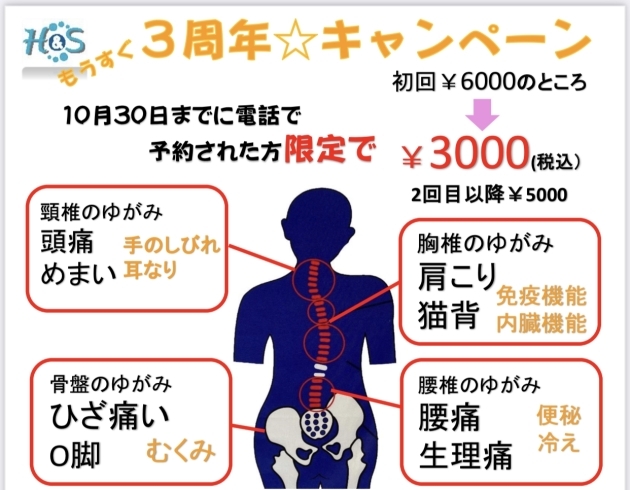 歪みと不調「体の不調から卒業したい方、半額！」