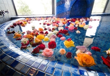 オプションで薔薇を浮かべて入浴できる「蒼の湯」。<br>一般の方も入浴OK。