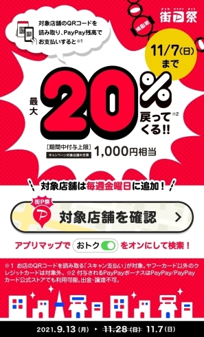 11月28日変更→11月7日まで「☆PayPay20％還元祭り早期終了について☆」