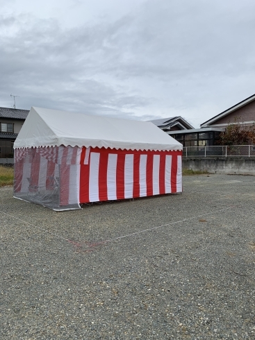 寺家 地鎮祭設営「東広島市西条寺家  地鎮祭の設営完了しました～！！新しい宅地が徐々に家が建ち並んできますね～！ レンタルほり」