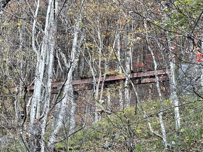 王滝村二子持の廃線跡「王滝森林鉄道の軌跡、松原スポーツ公園でも見られます。」