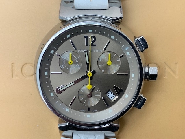 ヴィトン　タンブール　腕時計　高額査定「ヴィトン　タンブール　クロノグラフ　Q1322　クオーツ腕時計　高価買取させて頂きました。　　中が見える安心の当店「買取りと査定」は「チケット大黒屋」金町北口店」