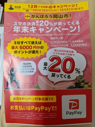 PayPay年末キャンペーン(≧▽≦)「PayPayがんばろ岡山市年末キャンペーン(☆▽☆)」