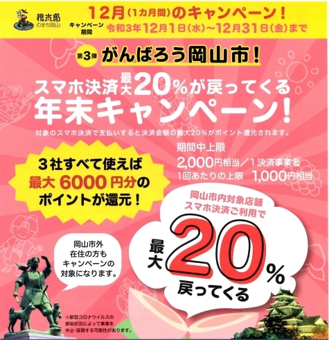 「『がんばろう岡山市！最大20%が戻ってくる年末キャンペーン』」