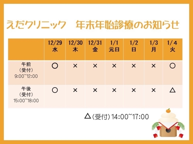 「再掲：年末年始診療のお知らせ」