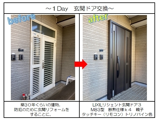 ランマをなくし色見も変えたのでリフォームした感！「【名古屋市】２世帯住居の玄関ドアリフォームをリシェントの防火戸でリフォーム✨」