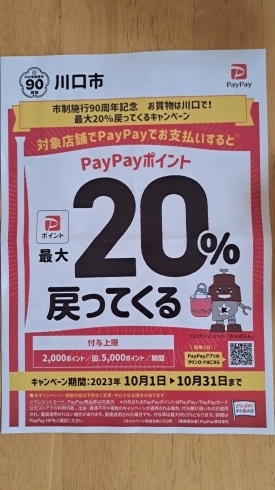 「川口市制施行90周年記念　PayPayポイント20%付与」