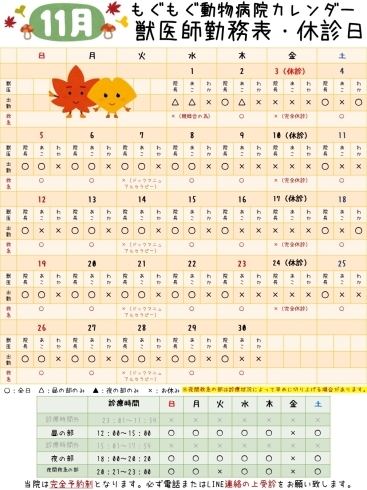 11月の診療日カレンダー「【カレンダー】2023年11月」