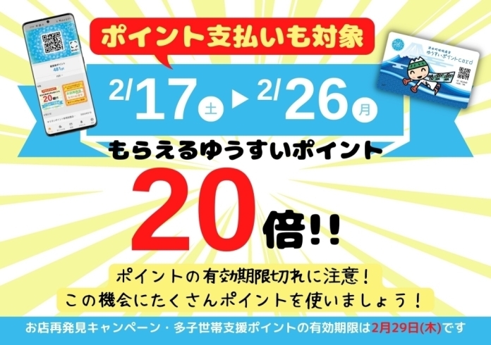 「ゆうすいポイント20倍キャンペーン★今回はポイント支払いも20倍！★」