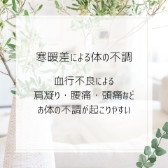 寒暖差によるお体の不調　~お体の悩みが解決できる整体院 In橿原・新ノ口~