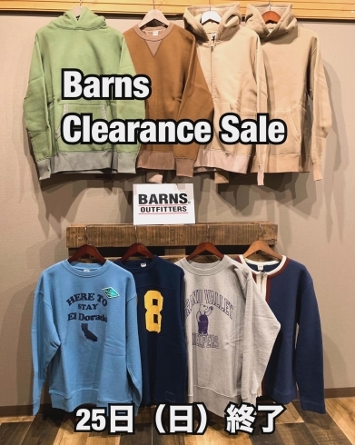 「Barns  Clearance  Sale  終了」