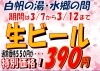 生ビール３９０円「水郷の間・生ビール３９０円で販売してまーす(*^^*)」