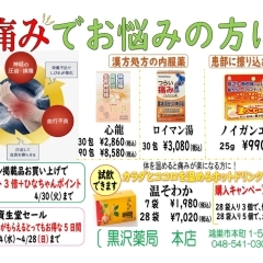 黒沢薬局　本店　4月「痛みでお悩みの方に」