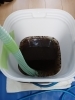 黒っぽい排水はカビがメインの汚れです。「排水の色で汚れがわかります　おそうじ本舗　米沢店」