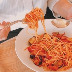 【ソーセージと茄子のトマトスパゲティ】