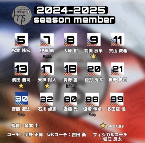 「2024-2025シーズンF2リーグ新体制発表」