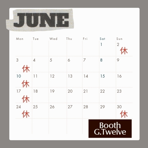 ６月カレンダー「６月カレンダー【南行徳にある音楽スタジオ】」