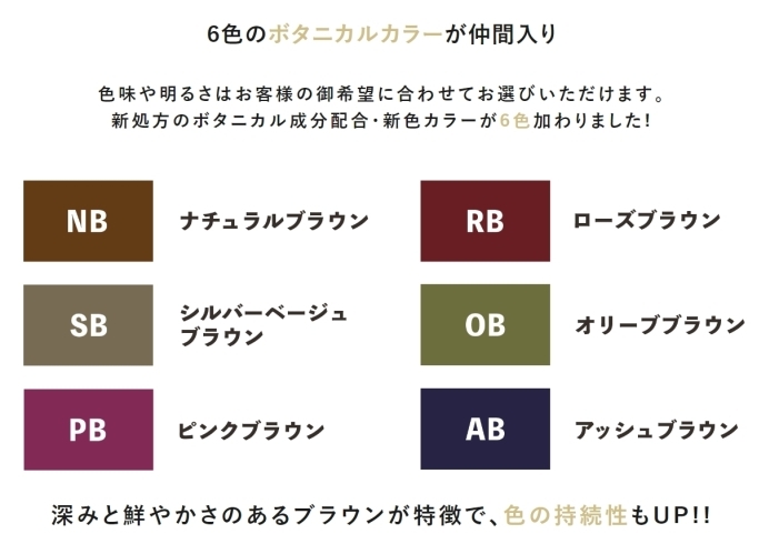 「カラーリングはボタニカル素材を使用、低刺激で髪に優しく染める」