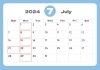 7月のカレンダー「2024年7月の定休日のお知らせです。」