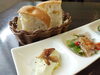 「おはようございます☀  本日の前菜は【玉葱のムース】  玉葱の風味の柔らかいムースは程よい塩味と胡椒を効かせ、フォカッチャと相性抜群!! 是非一緒にお召し上がり下さい🍞」