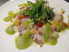 「アラカルトメニューの本日のお魚は炙り真鯛🐟 ソースは夏限定のキュウリのドレッシング✨   香ばしく皮面を炙った真鯛に、キュウリをベースにホワイトバルサミコとほんのりはちみつのさっぱりとしたソース。優しい味わいが好評です。」